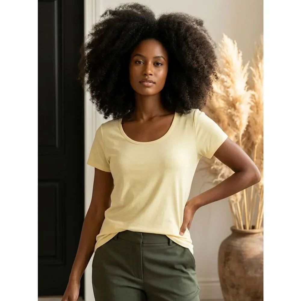 🔹️LuLaRoe Yellow Scoop Neck Hi-low Short Sleeve Top Medium
